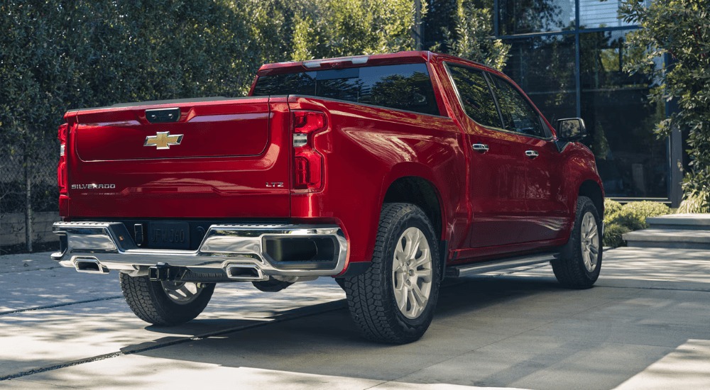 Rear end of a red 2026 Chevy Silverado 1500 LTZ